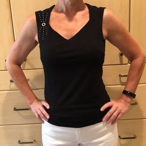 Black Sleeveless Top with Silver Gromet